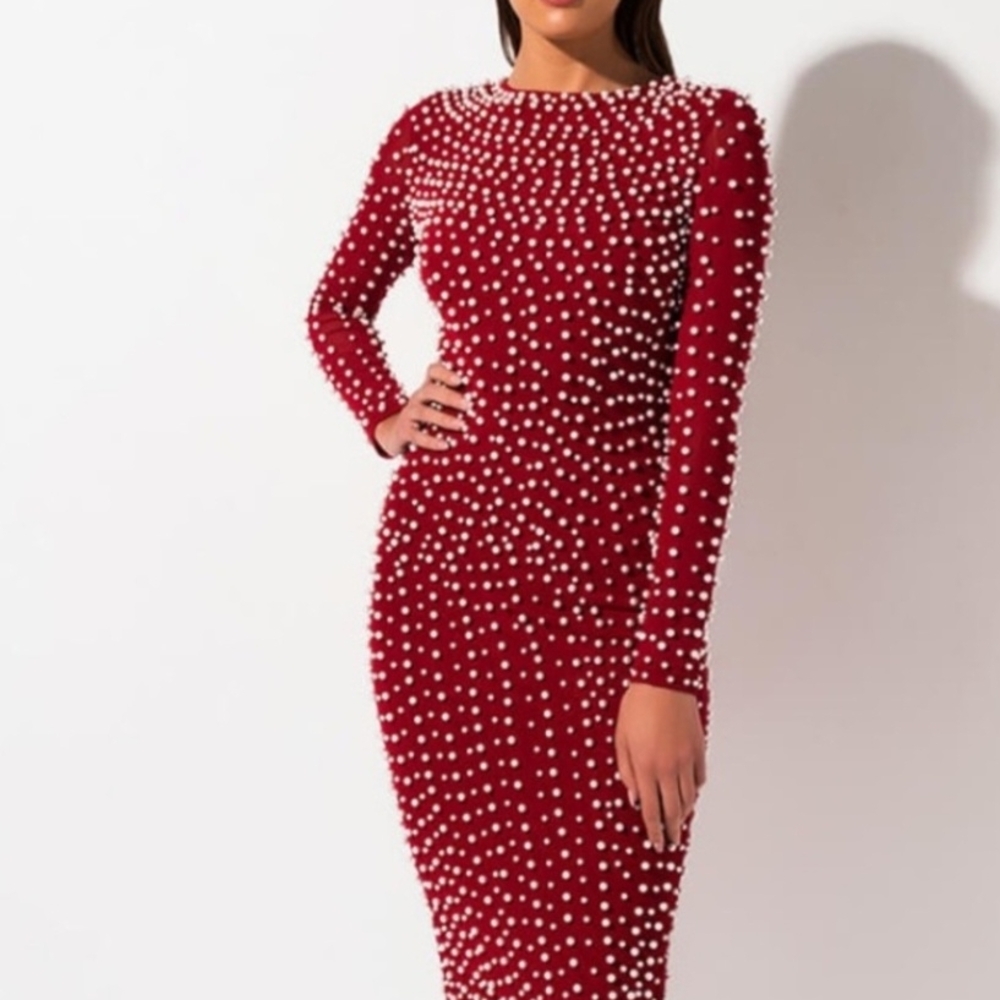 AKIRA Red Long Sleeve Dress with White Accents
